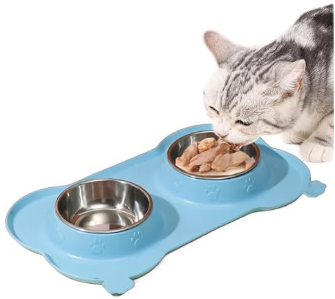 Ruwshuuk Tazón de alimentación Doble de Perros, Agua para Perros y tazón de Comida | Tazones de alimentación Doble para Gato | Plato de Agua de Mascotas no deslizantes para Perros pequeños de Gran