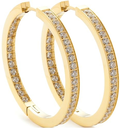 JEWELS BY LEONARDO Creole Jasmin • 1 Paar Klapp-Kreolen aus goldfarbenem Edelstahl • Front und innere Rückseite besetzt mit funkelnden Zirkonia-Steinchen • 024909