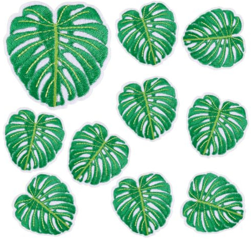 AHANDMAKER 10 Stück Aufnäher Zum Aufbügeln Mit Grünem Blatt Monstera Blatt Bestickte Flicken Selbstklebende Reparaturflicken Applikation Für DIY Kleidung Jeans Taschen Hemden Dekoration