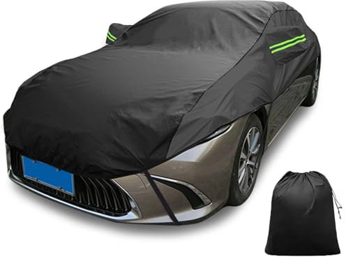 LinGKon Auto Abdeckplane für VW Polo 4 9N 2001-2005 Hälfte Halbgarage Wasserdicht Staubdicht Regenfeste Halbe Autoabdeckung Sonnenschutz mit Aufbewahrungstasche(Black)