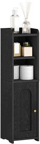 Hzuaneri Meuble de Salle de Bain, Meuble de Rangement avec Portes, Armoire d’Angle avec Étagères Réglables, Armoire de Toilette, 20 x 20 x 75 cm, Noir BC19704X