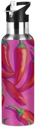 Woltant Red Chili - Borraccia termica in acciaio inox, 600 ml, con cannuccia, a prova di perdite, per lavoro, viaggi, palestra