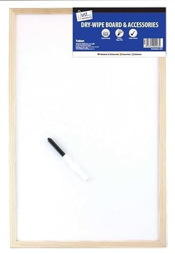 TENLITE Multi-Purpose Whiteboard 400x600mm with Wooden Frame – Dry Wipe Surface for Office, Home, or Classroom – Easy Wall Hanging in Vertical or Horizontal Layout – Includes Marker & Hooks (1)