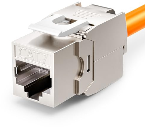 VCELINK 1 presa modulo CAT7 Keystone RJ45, per cavo LAN da 10 Gbps fino a 600 MHz AWG 22-24 & PoE, senza attrezzi, LSA, presa di montaggio completamente schermata per pannello patch e presa di rete