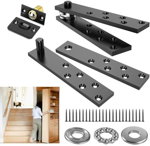 Wotendy Cerniere Per Porta a Scomparsa, Cerniera Per Porta Carichi Pesanti in Acciaio Inossidabile per Libreria a Scomparsa, Pivot a 360 Gradi, Nero