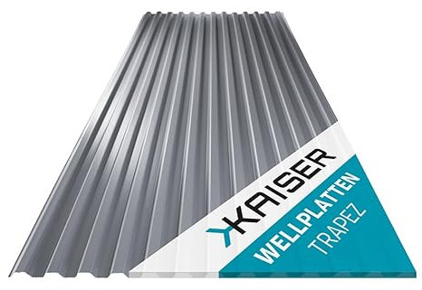KAISER plastic® Wellplatte Grau | Wellplatten Dach, Welldach Kunststoff | Dachplatten wetterfest | Überdachung | Trapez 76/18 – 90 x 117 cm | 1 Stk.