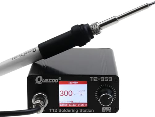 T12-959 V5.1 Lötstation Elektronischer Lötkolben OLED größeres Digitaldisplay und 5-poliger 907 Griff Lötspitze (QUECOO T12-959 Kit V)