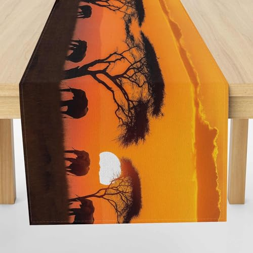 Tischläufer Leinen 30x120 cm Afrika Wildtiere Tischdeko für Esstisch & | Küche Tribal Sonnenuntergang Akzenttisch Dekor Natur Landschaft Bäumen Tischläufer für Feierlichkeiten Abwaschbar