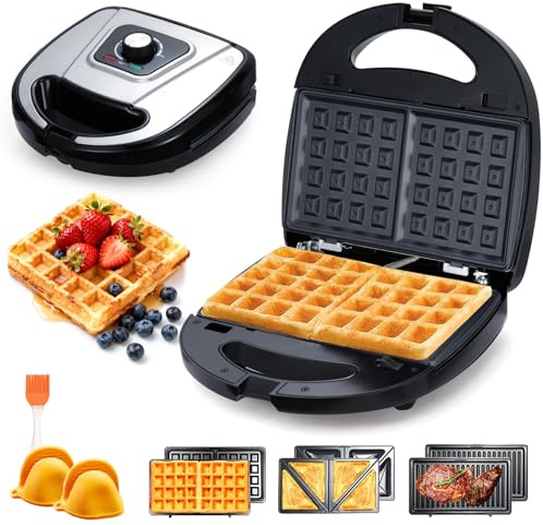 Mingfuxin Sandwich Toaster, 3 IN 1 Deep Fill Waffle Maker Iron Electric, 750W Panini Presses Grill Snack Sandwich Maker Machine with Removable Non-Stick Plates for Desserts, Waffles, Sandwiches