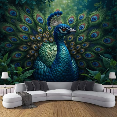 ZISTRCBAO Jungle Peacock Wallpaper Murals, Green Murals, Animal Portrait Wallpaper for Bedroom Living Room Decor Artwork Background Wall Stickers 300x210cm