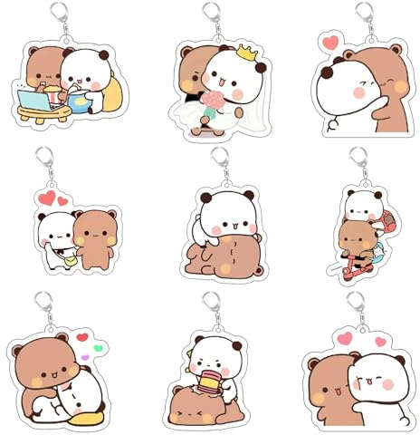 Onperpoe 9 Stück Schlüsselanhänger Set, Acryl Süße Bären Schlüsselbund, Beliebt Anime Anhänger, Stylisches Schlüssel Rucksack Zubehör, Perfekt Paare Geschenk für Hochzeit, Abschlussfeiern & Hochzeit