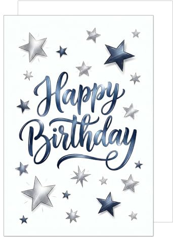Edition Seidel Premium Glückwunschkarte zum Geburtstag mit Umschlag. Grußkarte Karte Geburtstagskarte Englisch für Mann Frau Freund Freundin Sterne Blau Elegant (G3905 SW026)