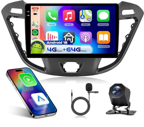 4G 64G VECHTEL 9 Bluetooth-Autoradio für Ford Transit Tourneo Custom 2013-2021 Carplay Android Auto,Android 15,EQ,WiFi GPS,Mirror Link,RDS/FM Radio 2 Din mit AHD Rückfahrkamera