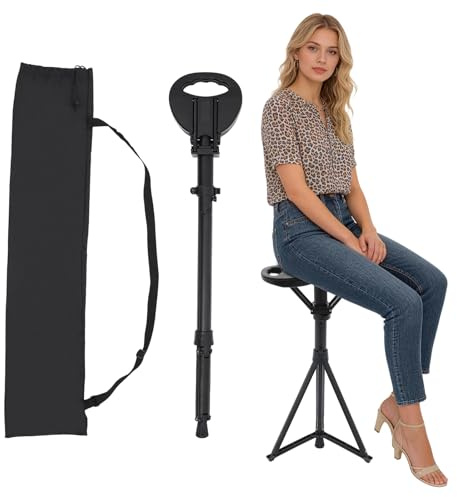 Bastón con asiento, bastón portátil plegable con bolsa de transporte, para adultos y personas mayores, carga máxima de 150 kg, para viajes al aire libre