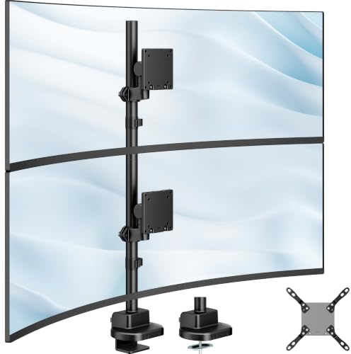 monTEK Heavy Duty Dual Monitor Stand for 24–57 Inch Screens, Vertical Stacked Monitor Mount Desk Stand, Supports up to 59.4 lbs per Arm, Topside C-Clamp/Grommet Base, VESA 200x200