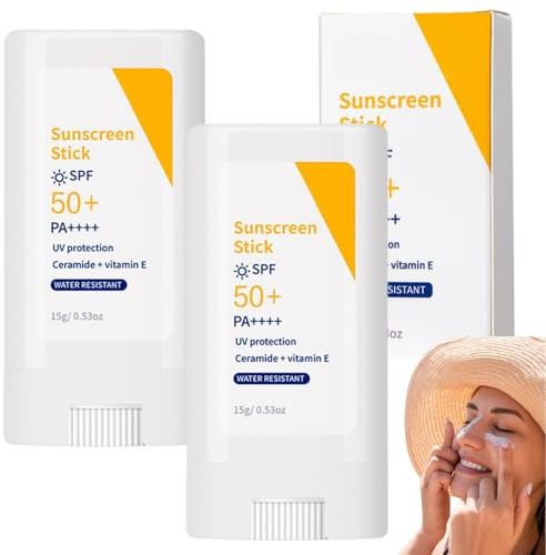 2PCS Sunscreen Stick SPF 50+,SPF 50 Sunscreen for Face,SPF 50 Face Sunscreen & Moisturiser,Moisturizing Sun Cream,Day Cream Spf,Sunscr-een for Oily Skin,Water Resistant Sunscreen Stick for Daily Use