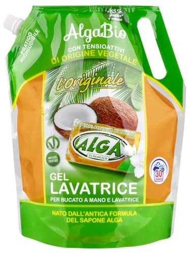 ALGA BIO - Detersivo Concentrato in Gel per Lavatrice e Lavaggio a Mano con Sapone Potassico Vegetale e Tensioattivi per Bucato Impeccabile 1500ml