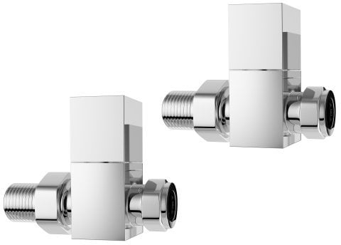 iBathUK Cube Thermostatic Radiator Valve,Solid Brass,Straight Square Radiator Valve Pair, Central Heating,Tower Rail Valve- Chrome (Set of 2)