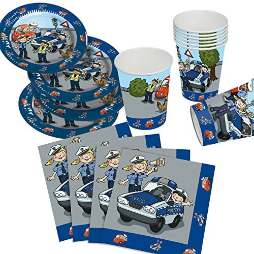 37-teiliges Partyset * Polizei * mit Teller + Becher + Servietten + Deko // von TIB // Geburtstag Set Partygeschirr Deko Party Mottoparty Motto Fire Fighter