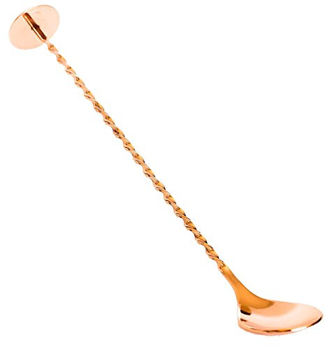 Copper Bar Spoon - Decoratively Twisted Stainless Steel - Copper Plated 10.5 Long (Copper, 10.5 Inches)