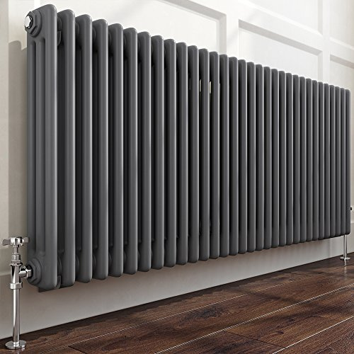iBathUK | 600 x 1455 mm Traditional Cast Iron Matt Anthracite Triple Panel Horizontal Radiator