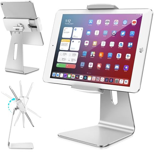 AboveTEK Support de Tablette Réglable - Stand en Aluminium pour iPad, Compatible avec iPad de 7 à 12,9 Pouces Pro Air Mini, idéal pour présentoir en Magasin, Bureau, réception, Cuisine