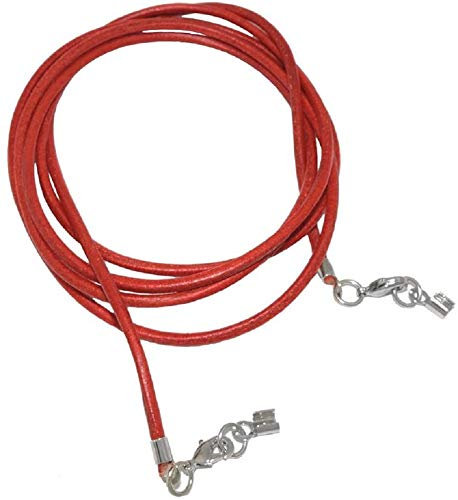 Unbespielt Lederband Halskette Rot Damen Herren Zwei Karabinerverschluss Silberfarben 1m Lang Kürzbar