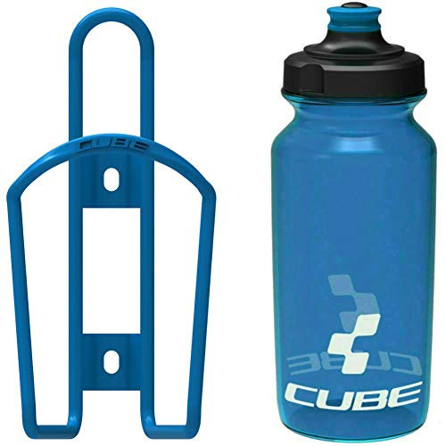 Cube HPA Cage - Matt Blue & Flow Bottle - Turquoise, 500ml / Lightweight Bicycle Cycling Cycle Bike MTB Mountain Road Water Drink Flask Bidon Bracket Mount Holder Carrier Part HPC HPP Set Accessories
