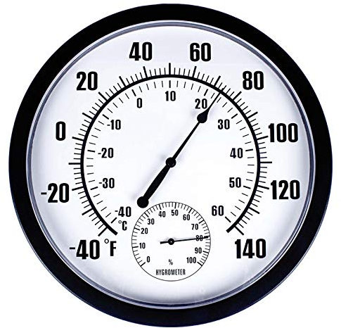 Shnoon Thermomètre d'extérieur Grand thermomètre Mural sans Pile Nécessite hygromètre intérieur extérieur Large Noir