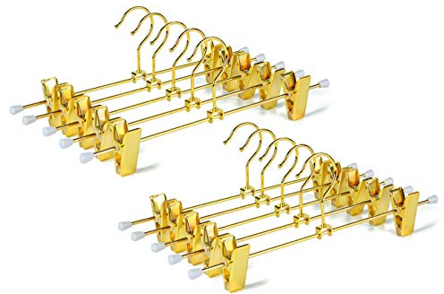 Amber Home Cintre en métal doré Brillant, Porte Vetement pour Pantalons et Jupes avec Clips réglables et Crochet pivotant