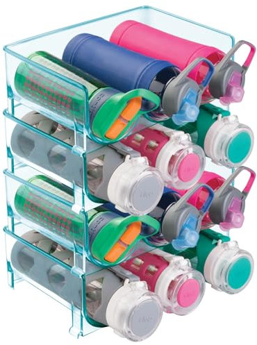mDesign 4er-Set Flaschenständer – praktisches Flaschenregal zur Aufbewahrung von insgesamt 12 Wasser- oder Weinflaschen – stapelbarer Organizer aus BPA-freiem Kunststoff – meerblau