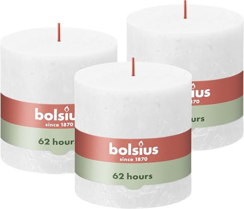 Bolsius Rustik Stumpenkerze XXL - Weiß - 3 Stück - 10 x 10 cm - Länge Brenndauer 62 Stunden - Unparfümierte - Enthält Natürliches Pflanzenwachs - Ohne Palmöl