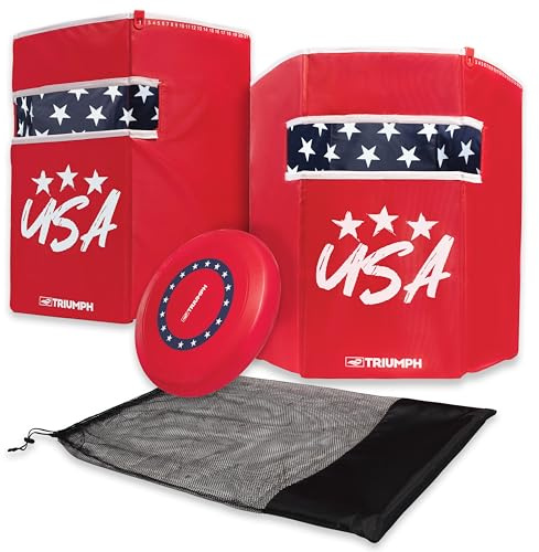 Triumph Sports Patriotic Disc Flyerz Backyard Target Game with 2 Scoring Cans with Weighted Bases and Flying Disc. Easily Portable and Perfect for The Whole Family, Multicolor