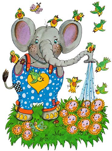 alles-meine.de GmbH 4 Stück Fensterbilder Motivwahl Elefant & Vögel - statisch haftend - selbstklebend + wiederverwendbar - Set Sticker Fenstersticker Aufkleber - Fensterbi..