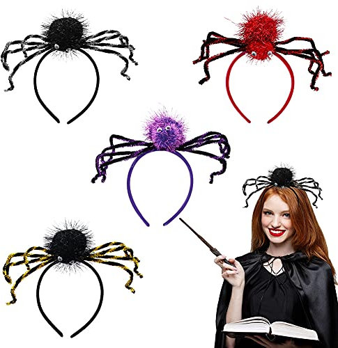 BESTZY Halloween Stirnband Set, 4 Stück Hexe Spinnen Haarschmuck Hexenhut Haarreif Stirnbänder für Kostüm Party Dekoration, Blau, Einheitsgröße