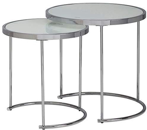 KADIMA DESIGN table de salon ronde Table d'appoint en verre blanc de l'argent table basse