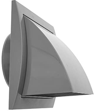 Grey 4 Inch / 100 mm Indoor/Outdoor Exhaust Hood Vent with Rain Cover and Flap - 6 x 6 Exhaust Cap