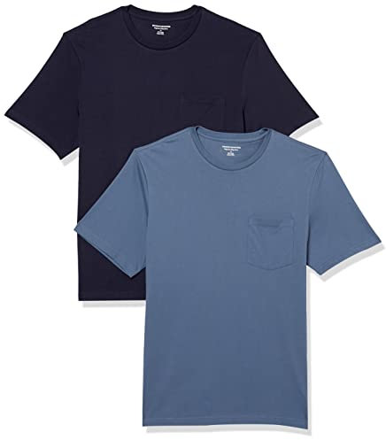 Amazon Essentials Men's T-Shirt Regular-Fit Short-Sleeve Crewneck Pocket, Pack of 2, Dark Blue/Navy, L
