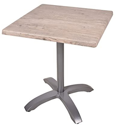 Dynamic24 Bistrotisch Set Washington Pine 70cm Tischgestell Alu Silber matt Garten Tisch