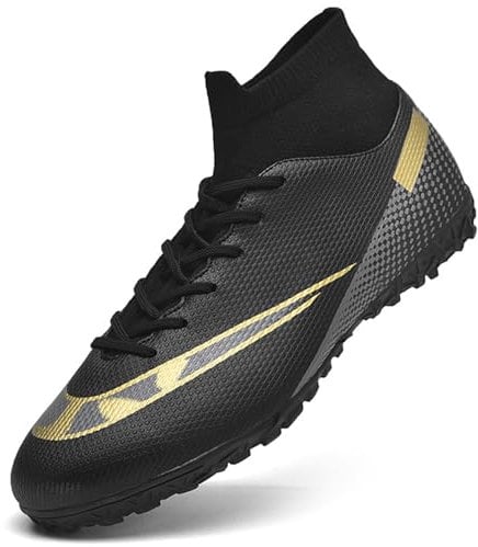 ASOCO DREAM Fußballschuhe Herren High Top Kunstrasen Fussballschuhe Professionelle Kinder Athletics Trainingsschuhe Outdoor Sport Football Schuhe,Schwarz Gold,39 EU