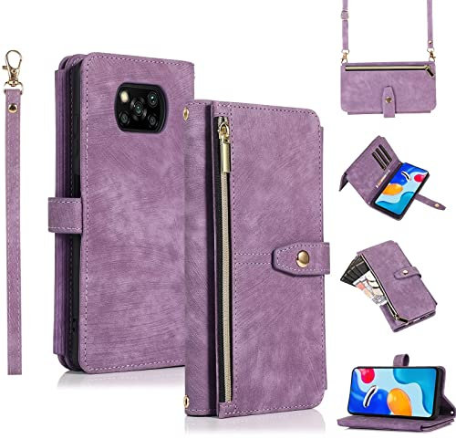 Jeelar ESONG Coque pour Xiaomi Poco X3/X3 Pro/X3 NFC,Etui en Cuir PU Portefeuille Flip Housse avec Sangle réglable/9 Fente pour Carte/Magnétique,Anti-Choc Case Cover,Violet