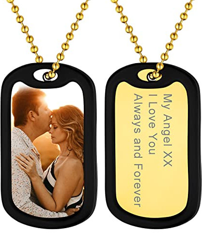 Supcare Jungen Foto Personalisiert Erkennungsmarke Dog Tags Halskette Gravur Anhänger Name Text Militär Police Armee Edelstahl Kette mit Silikon für Frauen Herren mit Geschenkebox Silikon-Gold