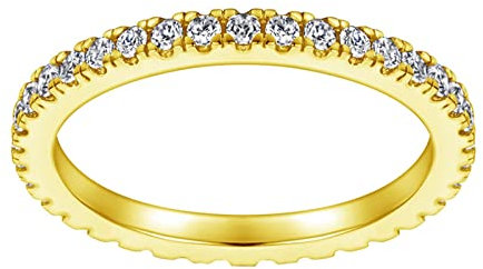 Lieson Damen Ring Silber 925, Frauen Ringe Mit Stein Einfach Rundherum Rund 1.5 mm Zirkonia Trauringe Gold Größe 49 (15.6)