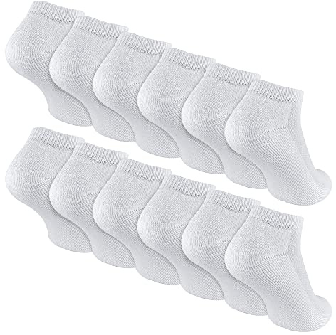 12 Pair Multipack Kids Bamboo Trainer Socks | Sock Snob | Black or White Low Cut Running Socks for Boys & Girls