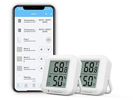 THIRDREALITY Zigbee Temperature and Humidity Sensor 2 Pack with Digital LCD Display, ZigBee Hub Required, App Records, Remote Monitoring and Smart Home Automation, AAA Batteries Included