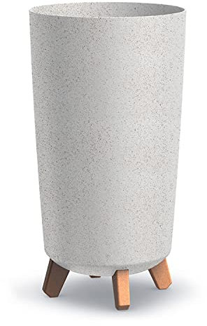IMJ-Global Vaso per Fiori piante Tondo Gracia Tubus Slim ECO WOOD Decorativo in Plastica e Legno cm da Interno Esterno Ø24x45 cm Tondo Bianco Design Moderno 19 Litri