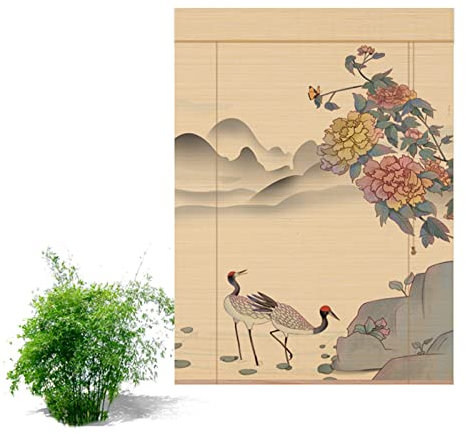 Retro Bambus Raffrollo, Blumen-Vogel Muster Rollo Jalousine, für Innen/Außen, Chinesischer Stil Vorhang, Benutzerdefinierte Größe (Size : WxH150x160cm(59x63inch))