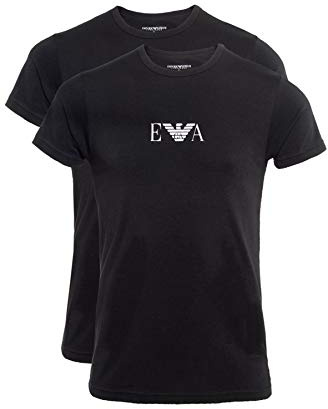 Emporio Armani Underwear Men's 2-Pack Crew Neck Logo T-Shirt, Black/Black, XL