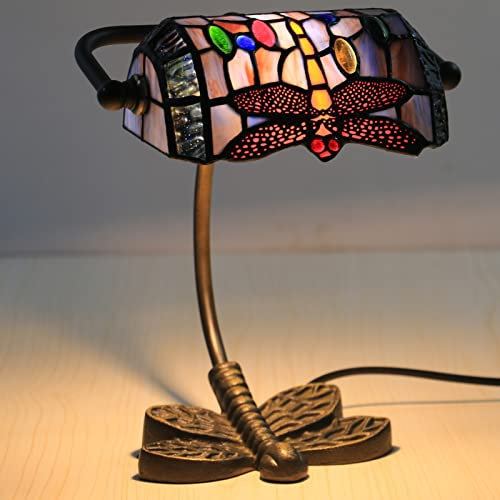 Uziqueif Bankerlampe, Tiffany Style Tischlampe, Schreibtischlampe Vintage Bankers Lamp, Lampenschirm Glas, Metall Basis, Tischleuchte FüR BüRo, Nachttischlampe (C)