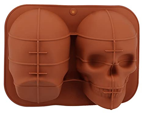Nikou 3D Skull Moulds, Silicone Cake Moulds Halloween Realistic Skull Shaped Cake Mold Reusable Fondant Moulds for DIY Cake Decoration and Baking (Brown)